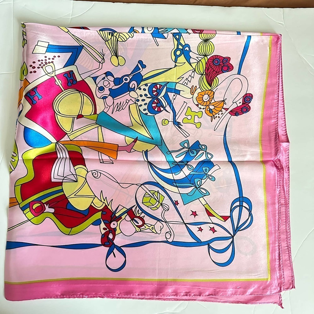 : "Vibrant Watercolor Flower Paradise Silk Scarf" - Picture 2 of 3